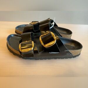Birkenstock Arizona Big Buckle High-Shine Black Patent Exquisite Reg Size 7.5